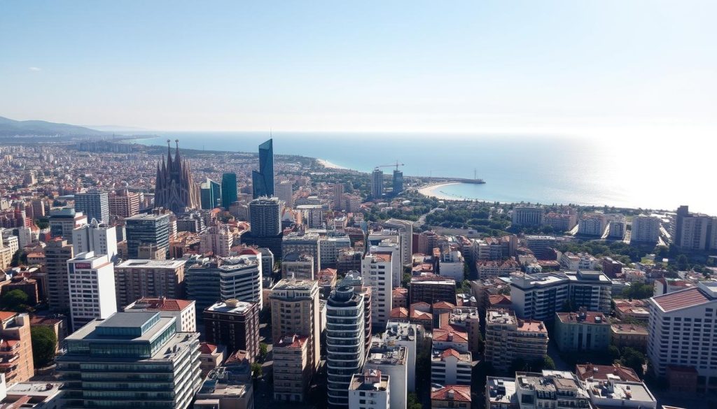 Barcelona cityscape with modern business district, representing startup opportunities in Barcelona