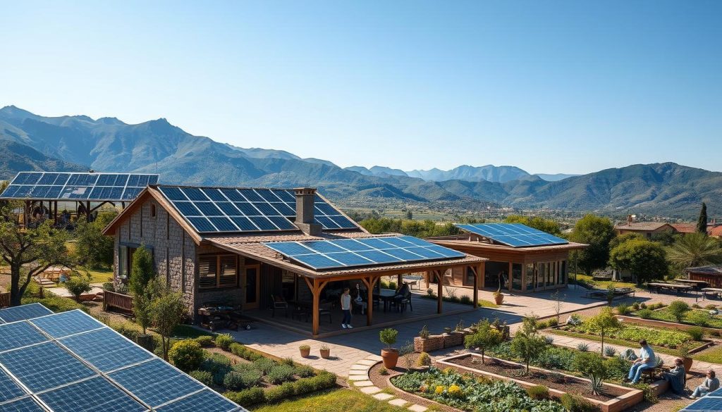 Eco-friendly retreat in rural Spain with sustainable architecture, representing eco-tourism business opportunities