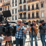 Film production team working in Spain